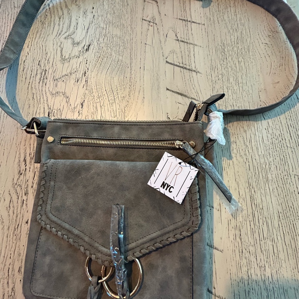 NYC Taupe Crossbody Bag with Gold Accents NWT